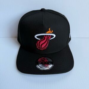 NWT New Era Miami Heat A-Frame Black Logo 9Fifty Snapback Adjustable Hat Cap